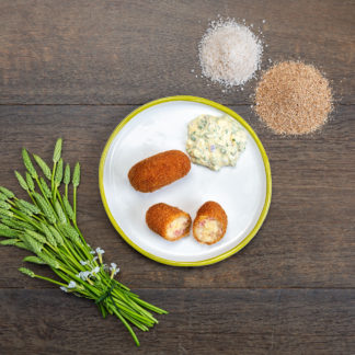 Les Croquettes de Mortadelle au Jambon Fumé, sauce gribiche, par 2
